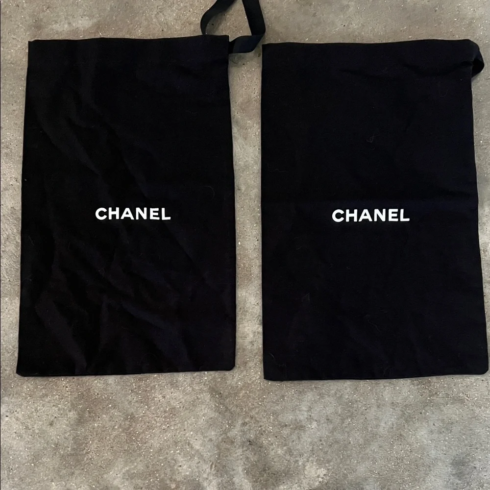 Authentic CHANEL Black Logo Drawstring Dust Bags (Pair)